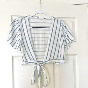 Striped Tie Front Blouse